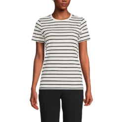 Supima Kurzarm-Shirt Mit Rundem Ausschnitt Für Damen -Lands' End Verkaufsgeschäft 411450 LEPP FF AUO