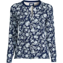 Gemusterter Supima Feinstrick-Cardigan -Lands' End Verkaufsgeschäft 511764 LEPP LF 3T3