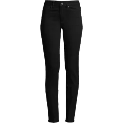 Schwarze Straight Fit Jeans Mid Waist Für Damen -Lands' End Verkaufsgeschäft 511905 LEPP LF BLA