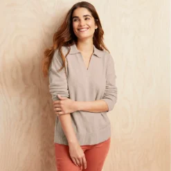 Relaxter Kaschmir-Polopullover Für Damen -Lands' End Verkaufsgeschäft 533345 LEPP LS 6T4