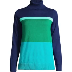 Feinstrick-Rollkragenpullover Gestreift Für Damen -Lands' End Verkaufsgeschäft 534204 LEPP LF 7NR