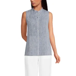 Ärmellose Leinenbluse Mit Biesen Für Damen