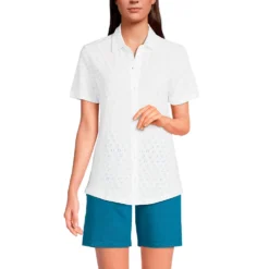 Baumwoll-Jerseybluse Mit Lochmuster Für Damen