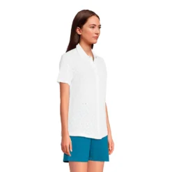Baumwoll-Jerseybluse Mit Lochmuster Für Damen -Lands' End Verkaufsgeschäft 538262 LEPP FS WHI