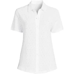 Baumwoll-Jerseybluse Mit Lochmuster Für Damen -Lands' End Verkaufsgeschäft 538262 LEPP LF WHI