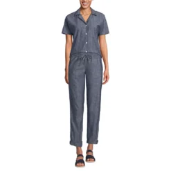 Light Denim Kurzarm-Bluse Für Damen -Lands' End Verkaufsgeschäft 538357 LEPP F1 UQE