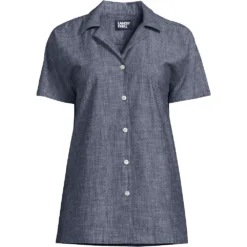 Light Denim Kurzarm-Bluse Für Damen -Lands' End Verkaufsgeschäft 538357 LEPP LF UQE