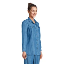 Leichte TENCEL Langarm Hemdbluse Für Damen -Lands' End Verkaufsgeschäft 540139 LEPP FS SIN