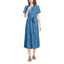 Leichtes Tencel Midi-Hemdblusenkleid Für Damen -Lands' End Verkaufsgeschäft 540195 LEPP FF SIN