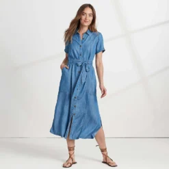 Leichtes Tencel Midi-Hemdblusenkleid Für Damen