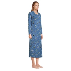 Wadenlanges Langarm-Nachthemd Aus Baumwolle Für Damen -Lands' End Verkaufsgeschäft 542709 LEPP FS 7N1