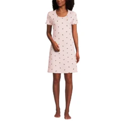 Knielanges Kurzarm-Nachthemd Aus Baumwolle Für Damen -Lands' End Verkaufsgeschäft 542712 LEPP FF 4WJ