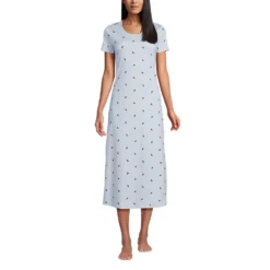 Wadenlanges Kurzarm-Nachthemd Aus Baumwolle Für Damen -Lands' End Verkaufsgeschäft 542714 LEPP FF 4WV