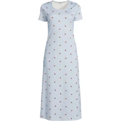 Wadenlanges Kurzarm-Nachthemd Aus Baumwolle Für Damen