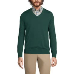 Merino-Pullover Mit V-Ausschnitt Für Herren -Lands' End Verkaufsgeschäft 543205 LEPP FF DKP