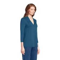 V-Shirt Aus Baumwolle/Modal-Mix Mit 3/4-Ärmeln Für Damen -Lands' End Verkaufsgeschäft 543395 LEPP FS 9BA
