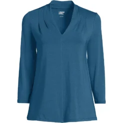 V-Shirt Aus Baumwolle/Modal-Mix Mit 3/4-Ärmeln Für Damen